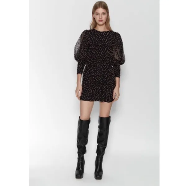 NWT Zara Bloggers Fav Puff Sleeve Sheer Textured Floral Dress XXL - Image 2
