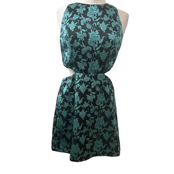 Anthropologie Hutch Floral Jacquard Cut-Out Mini Dress Size 6 Black/Teal - Image 6