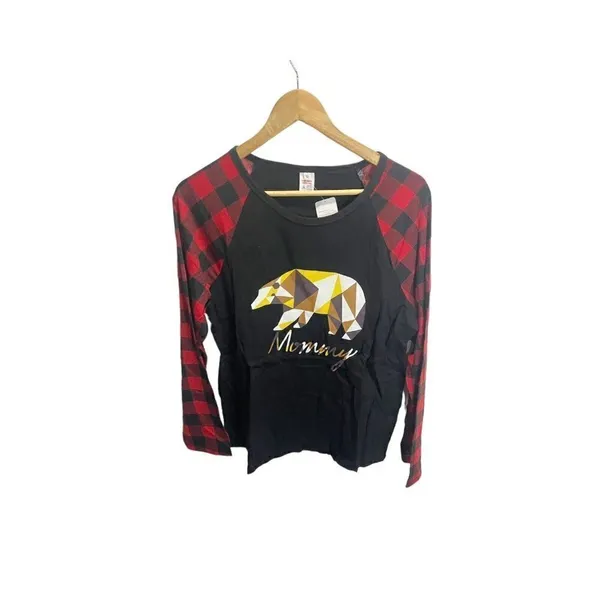 Soloyee Mama Bear Black Red Buffalo Plaid Pajama Set M Stretch‎ Long Sleeve - Image 2