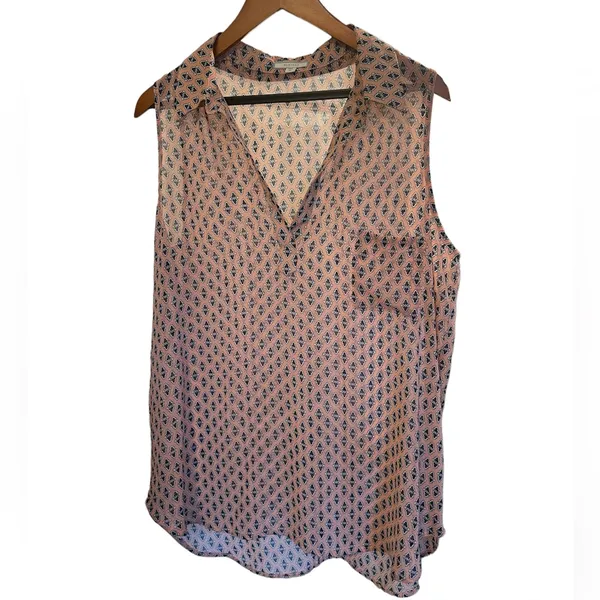PLEIONE Peach and Navy Print Sleeveless High-Low Blouse - Size XL - Image 2