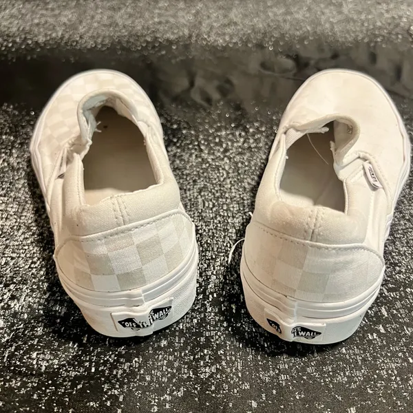 Womens 7 Vans Classic Slip On Checkerboard True White Canvas Sneakers - Image 5