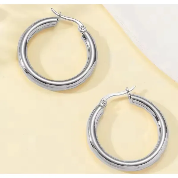 Large Tubular 18k White Gold Filled Hoop Earrings,‎ 30mm - Image 6