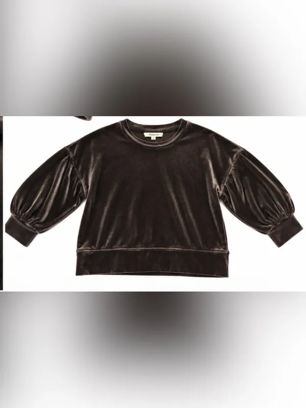 Madewell Dark Metal Velvet Balloon Sleeve Sweatshirt Pullover M - Image 4