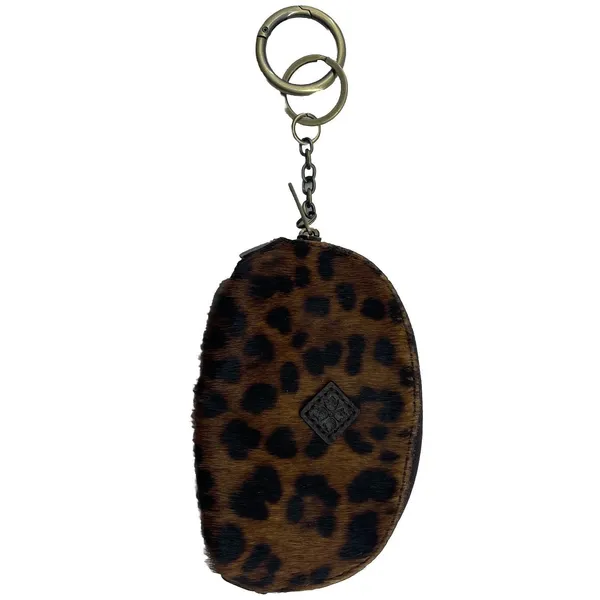 Patricia Nash Keisley Cosmetic Key Fob Leopard Calf‎ Hair Leather Brown Zipper - Image 2