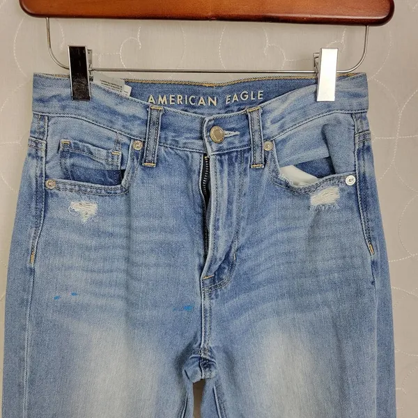American Eagle Blue Distressed Mom Jean Ripped Knee Fashion - Image 3