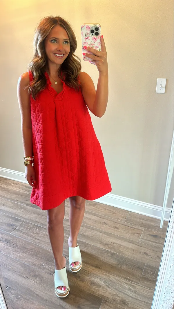 Red Collared Mini Dress Size L - Image 2