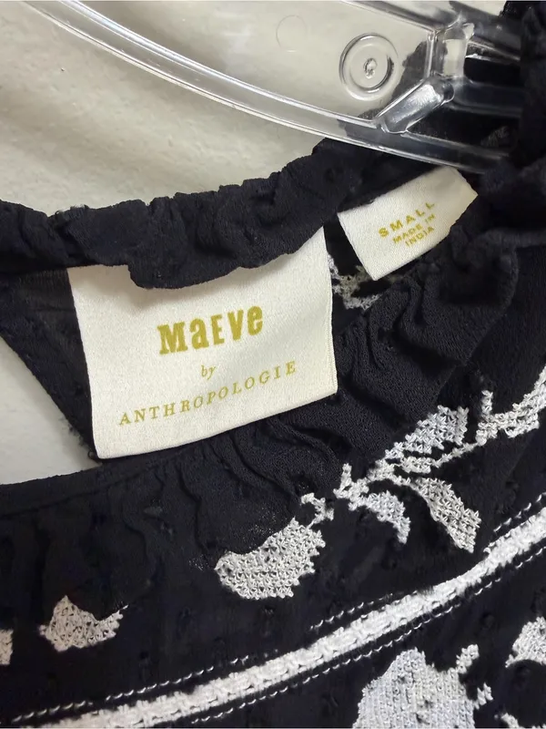 Maeve Anthropologie Winona Lace Embroidered Top Blouse Black White Size Small - Image 9