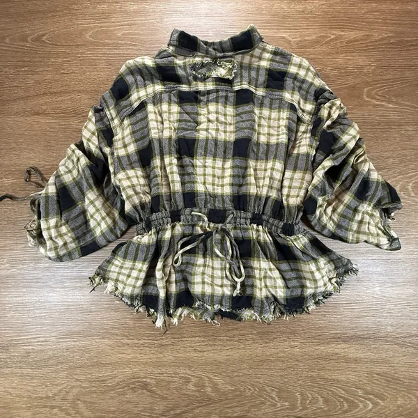 Free People We The Free Plaid Peplum Top Womens S Boho Crop Ruched Festival Fall - Image 11