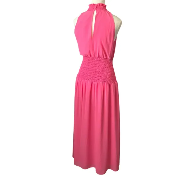Alexa Admor Pink‎ Halter Maxi Dress Smocked Waist Ruffle Neck Sleeveless Size 4 - Image 3
