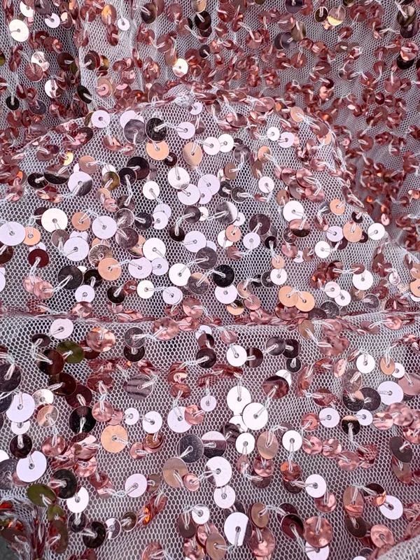 EUC Free People Dance All Night Sequined V Neck Puff Slv. Dress Rose Gold Small - Image 8