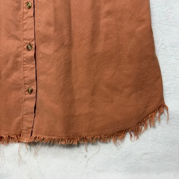 Thread Supply M Button Down Shirt Dress Peach Burnt Tangerine Boho Lyocell‎ - Image 3
