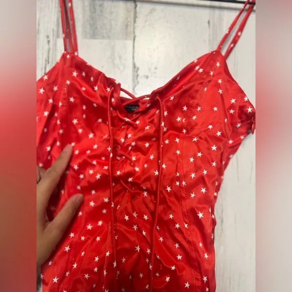 Zara Red Star Print Lace-Up Bodysuit Size XS NWT - Image 11