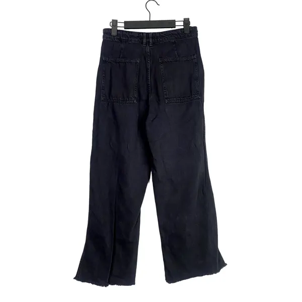 Zara Relaxed Fit Utility Style Wide Leg High Rise Raw Hem Jeans Pockets M Black - Image 3
