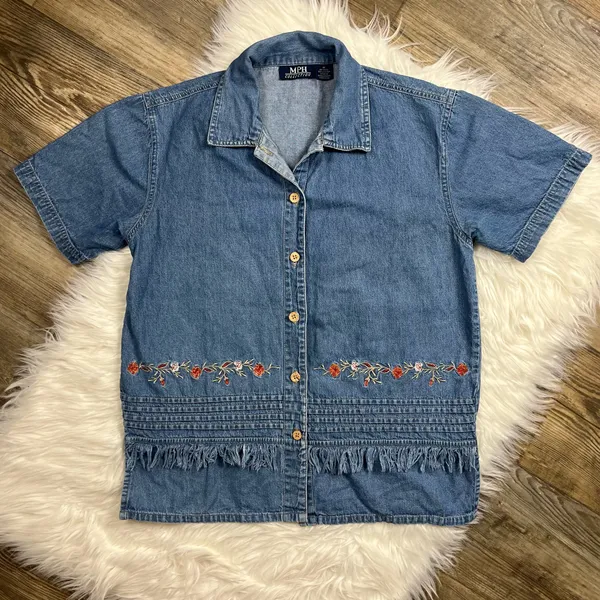 Vintage MPH Collection denim floral embroidered shirt - Image 2