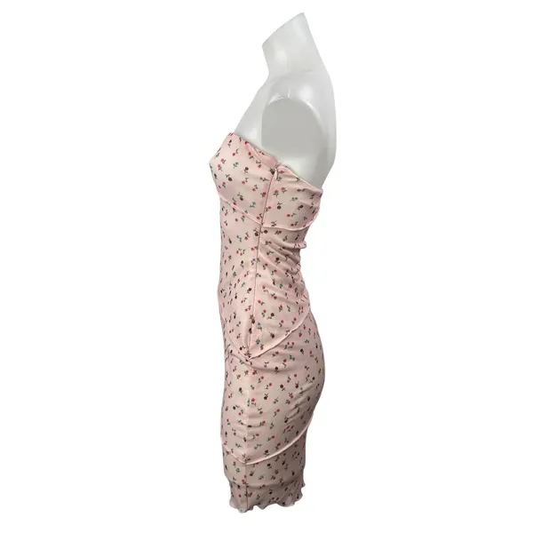 Princess Polly Pink Floral Sleeveless Strapless Bandeau Mini Bodycon Dress Sz 4 - Image 2