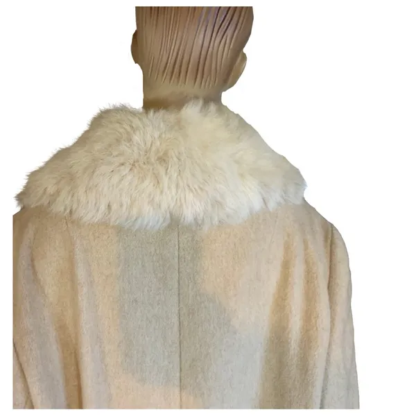 Vintage 1980'S Prime Source Ny Beige & Cream Wool & Rabbit Fur Collar Coat (L) - Image 7