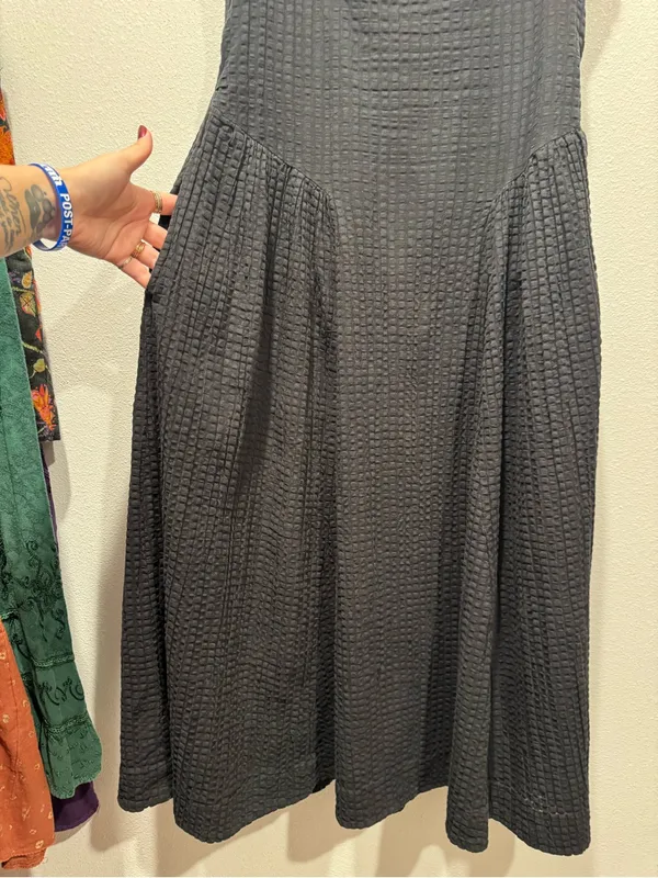 Free People Ciara Pucker Midi Dress Black M NWOT Pockets - Image 5