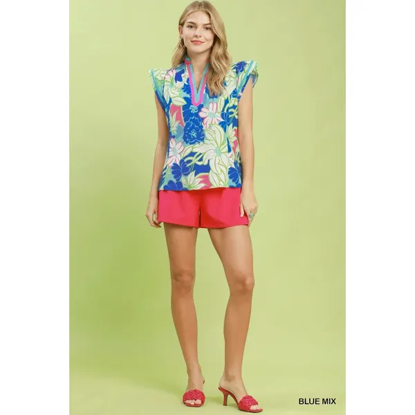 Umgee‎ Bold Floral Flutter Sleeve Top - Large - Image 4