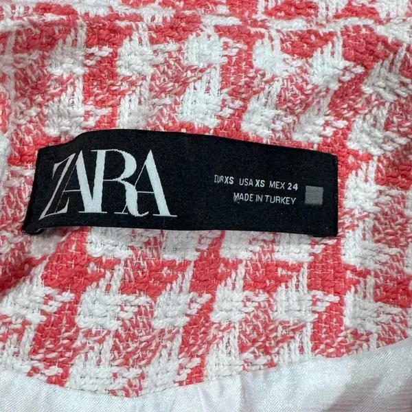 Zara Textured Houndstooth Blazer Pink White Women’s XS - Image 2