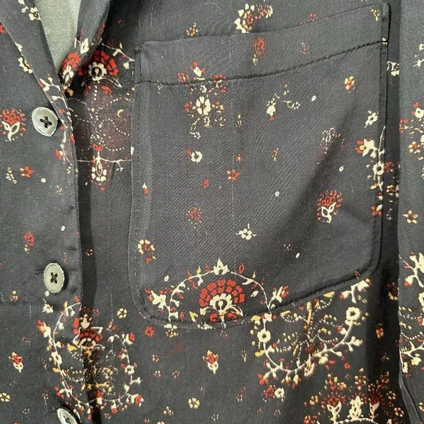 Rebecca Taylor Black Fleur Silk Button Down Shirt Size XS Floral Print - Image 5