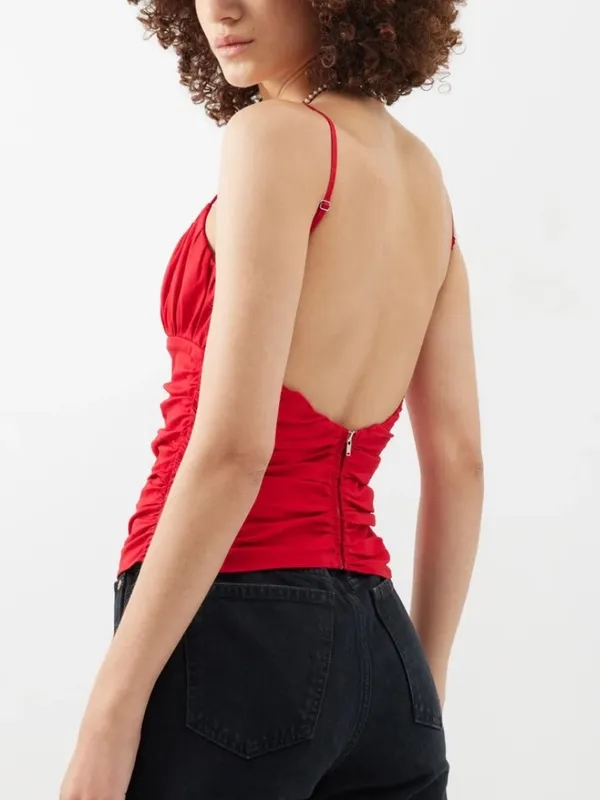 Reformation Tiana Red Ruched Tank Top - Image 2