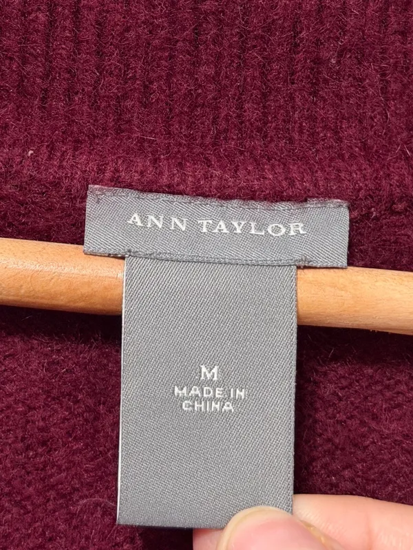 Ann Taylor Cashmere Cardigan Size Medium Maroon Burgundy Sweater Luxury - Image 2
