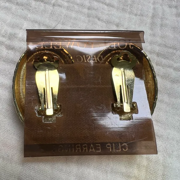 Vintage Joel Powell Designs Clip Earrings Gold/Orange - Image 2