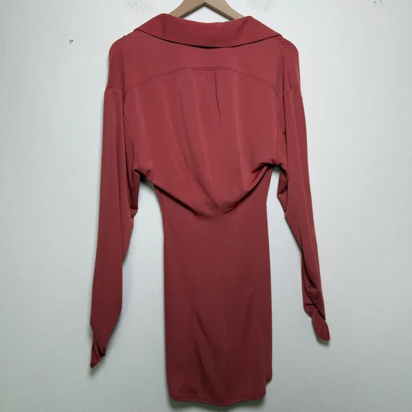 Cinq a Sept Women Arden‎ Mini Shirt Dress XS Sumac Ruched Jersey Knit Date Event - Image 12