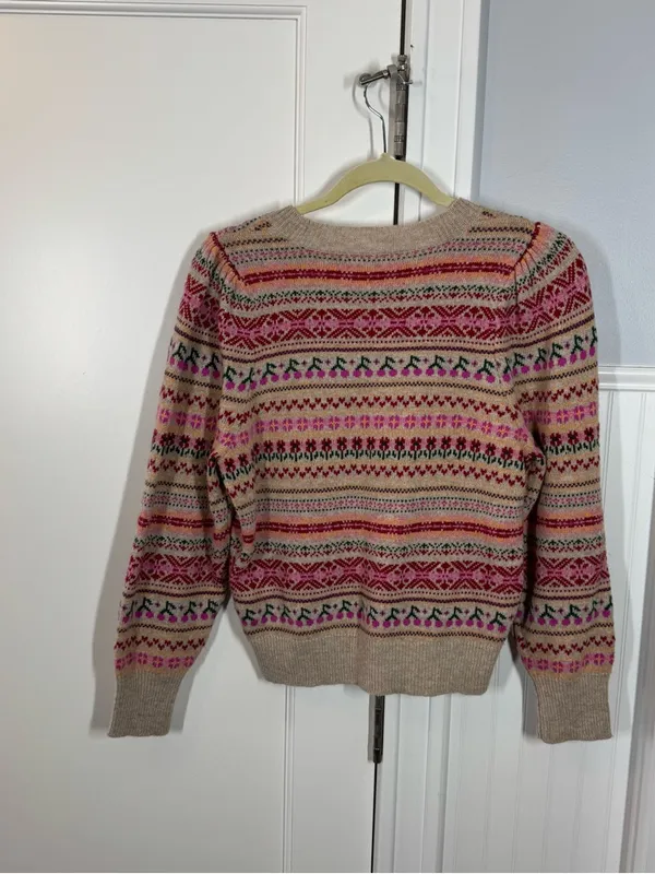 J. Crew Puff-sleeve Cherry Fair Isle Crewneck‎ Sweater Size Small girly dainty - Image 7
