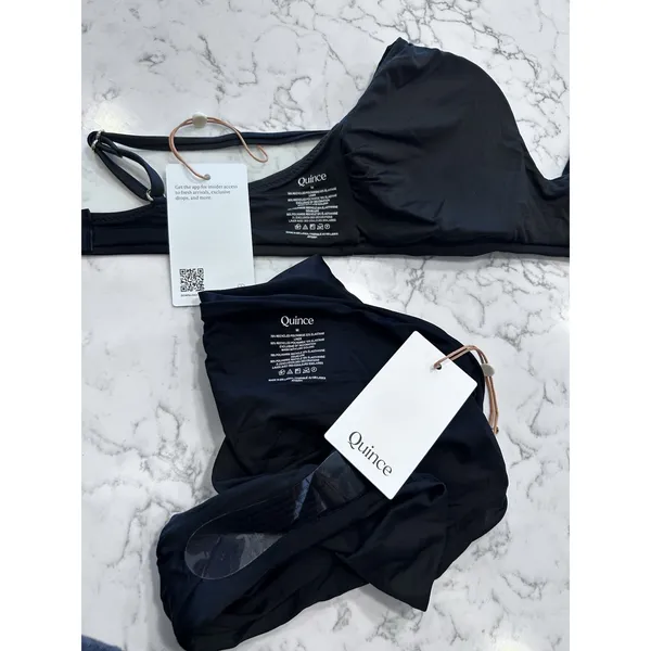 NWT Quince Black Italian V Neck Bikini Top & High Rise Bottom Size Medium - Image 3