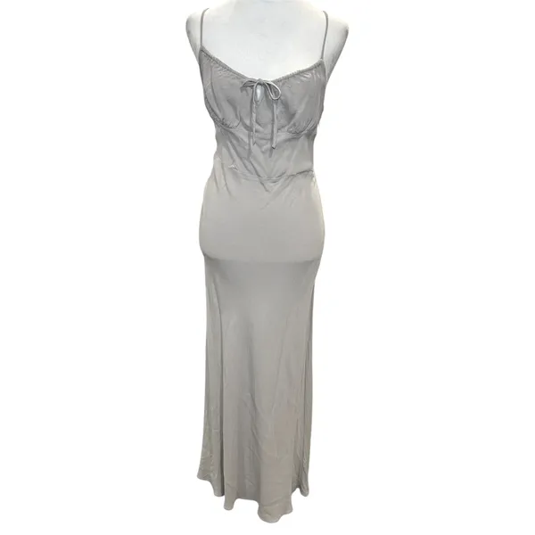 Aritzia Wilfred Bellow Dress 12 Ruched Bodice‎ Midi Bias Cut Gray Smocked Back - Image 2
