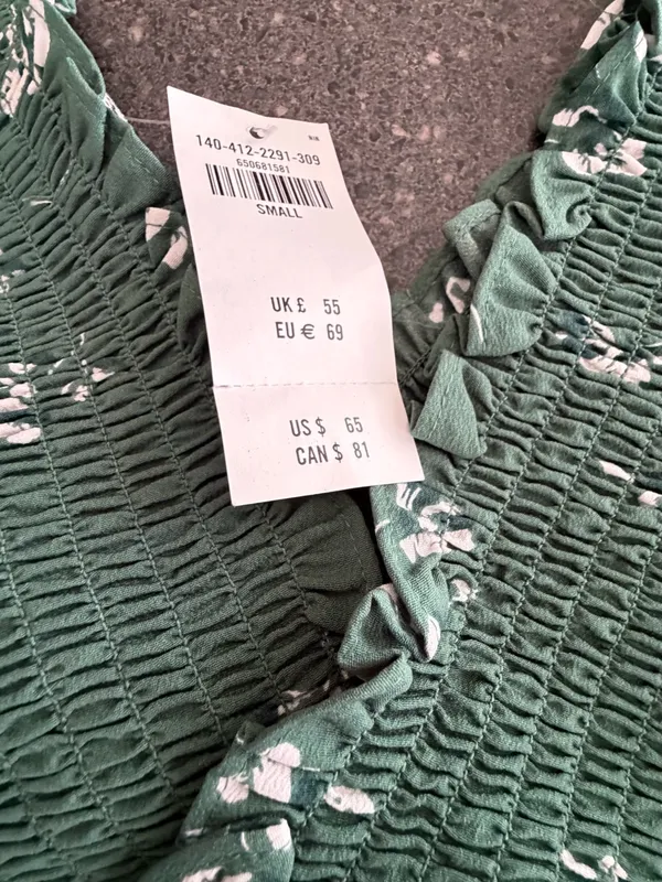 Abercrombie & Fitch NWT Green Floral Smocked V-Neck Long Sleeve Crop Top Blouse - Image 7