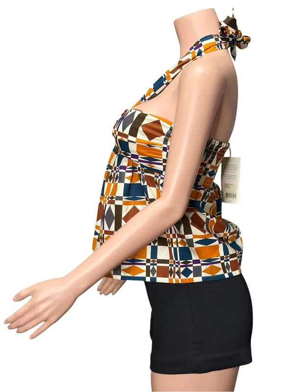 SÉZANE Tallulah Linen-Blend Halter Blouse, Ditsies 70s, FR34/US2 - Image 5