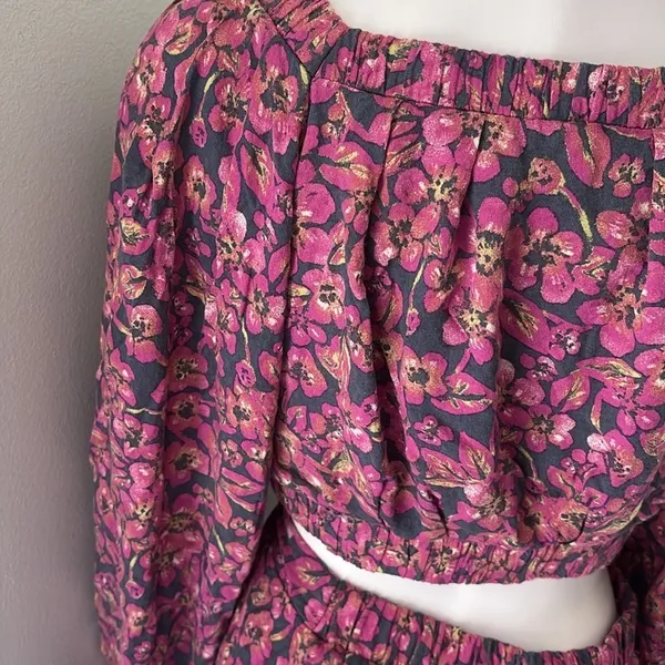 Free People Jeal Bohemian Floral Cutout Dress Pink Long Sleeve Dress Medium - Image 11