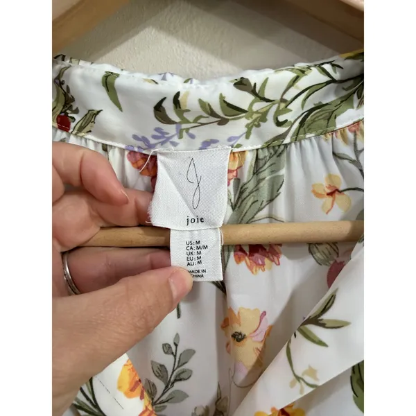 Joie Floral Print Button Down Blouse White Garden Botanical Long Sleeve Medium - Image 4