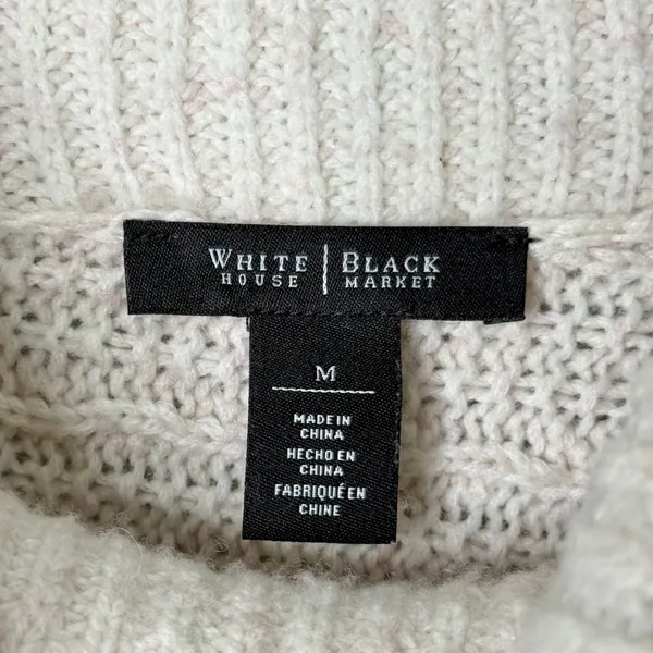 White House Black Market Wool Cowl Neck Patchwork Poncho Sweater Grey Medium - Image 9