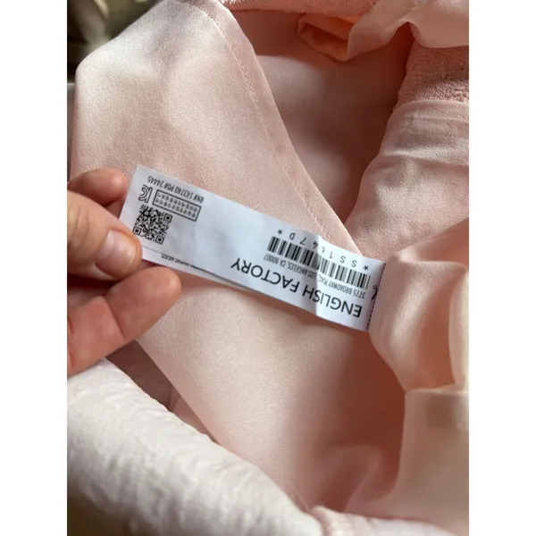 English Factory Jackie O Mod Textured Shift Dress Pink Gold Buttons M - Image 9