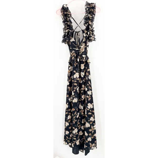 Petal & Pup Lucah Dress Size Large Frill Floral Maxi Wedding Formal Cocktail Blk - Image 6