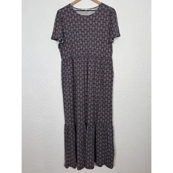 Boden Emma Tiered Jersey Midi Dress French Navy Paisley Heart Size 14 Long - Image 2