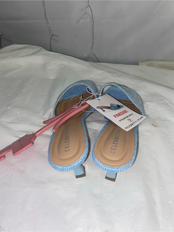 Finesse Light Blue Sequin Slide Mules Size 7 - Image 2