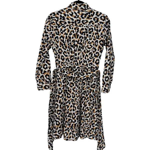 NWT J.Crew Womens Leopard Print Tie Waist‎ Cotton Shirt Dress Long Sleeve Size 0 - Image 6