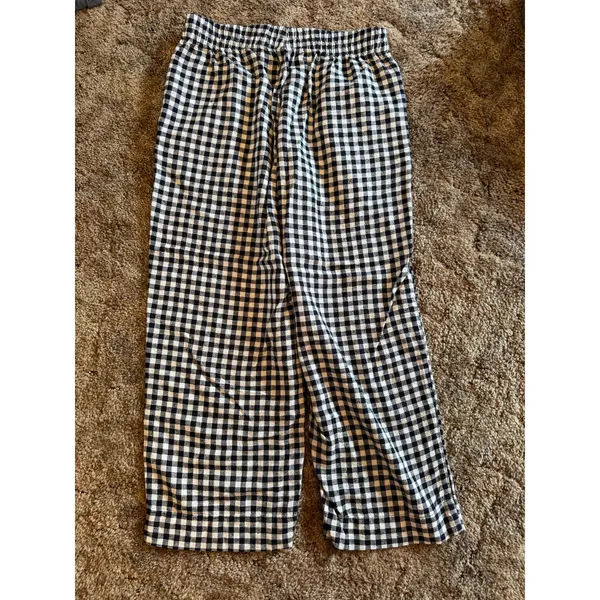Old Navy Linen-Blend Straight-Leg Gingham Pants Black White Cropped - Image 4