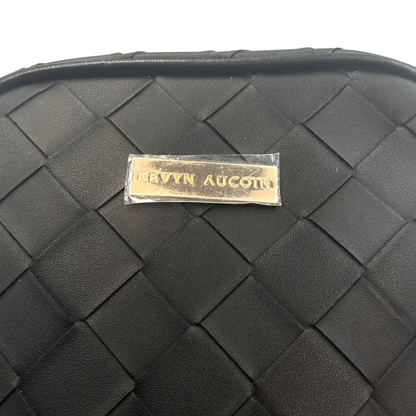 Kevyn Aucoin Woven Makeup Bag Black Faux Leather Travel Case Gold‎ Hardware NEW - Image 6