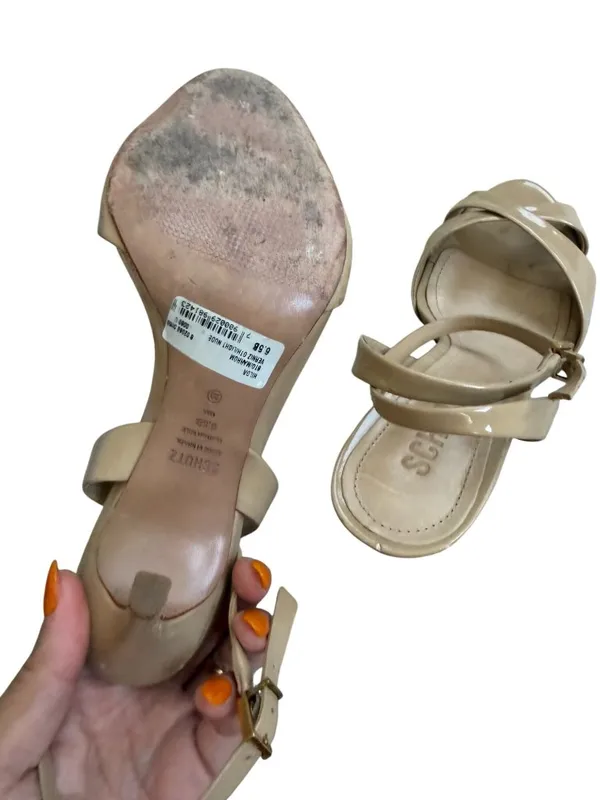 SCHUTZ Hilda Tan Patent Leather Sandals Heels Size 6.5 - Image 7