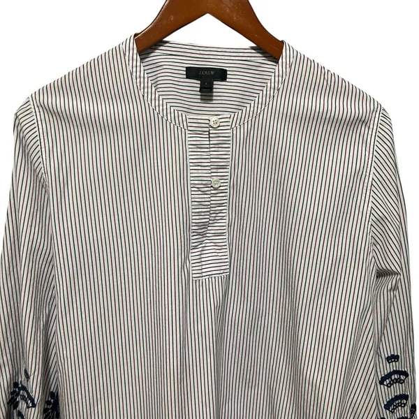 J Crew Womens Peasant Boho Cottage Top L Stripe Embroidered‎ Tie Back Parisian - Image 4