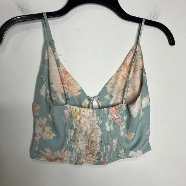 Abercrombie & Fitch floral cropped tank top blue cream peach women's size small‎ - Image 7