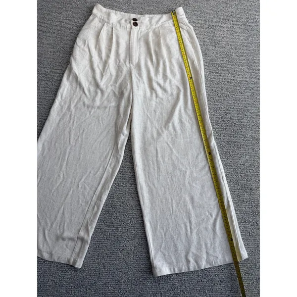 Cider Beige Linen‎ Blend Wide Leg Trousers Pleated High Waist Pants Large - Image 2