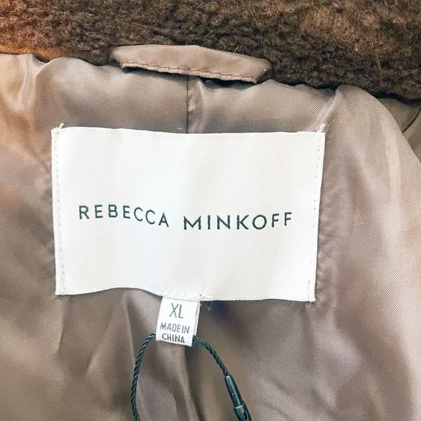 Rebecca Minkoff Faux Shearling Double Breasted Brown Coat XL - Image 5