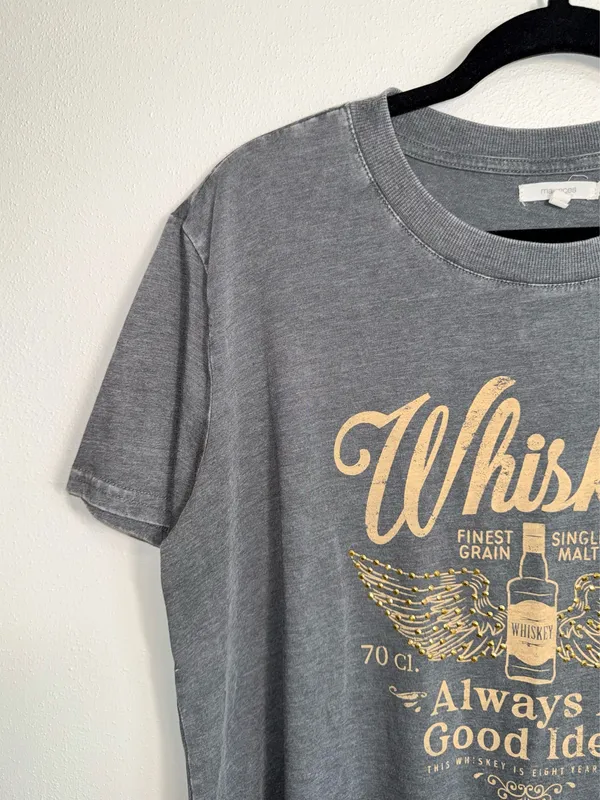 Maurices Whiskey Always A Good Idea Oversized Graphic Tee Gray Rhinestone - Image 4