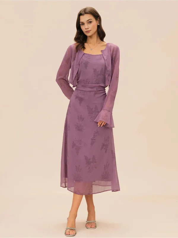 Rihoas 2 pieces Purple Floral Ruched Slip Midi Dress - Image 2
